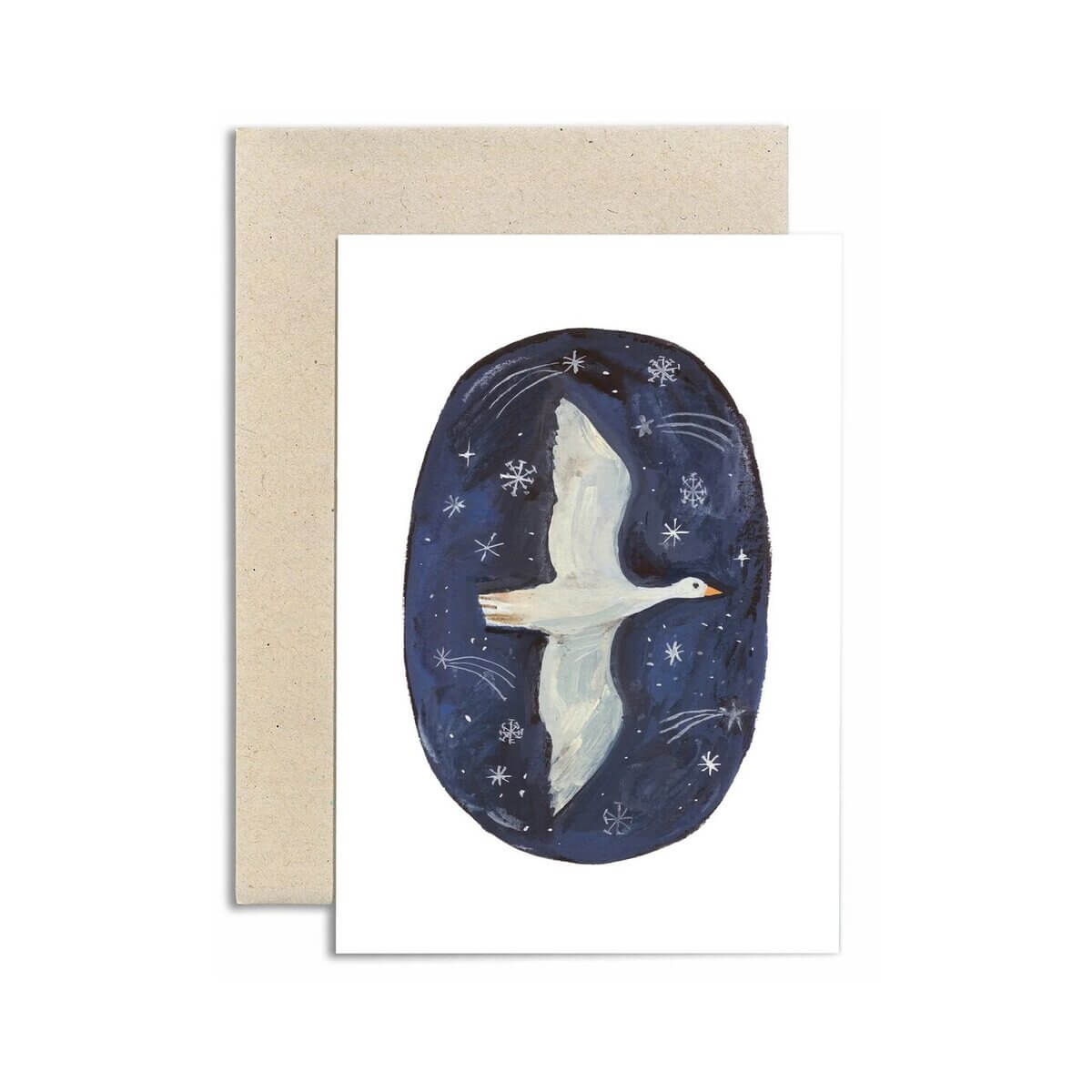 Gemma Koomen illustrated greeting card night flight with Kraft envelope for winter and autumn birthdays and celebrations