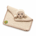 organic wool lovey lamb, security blanket on white background