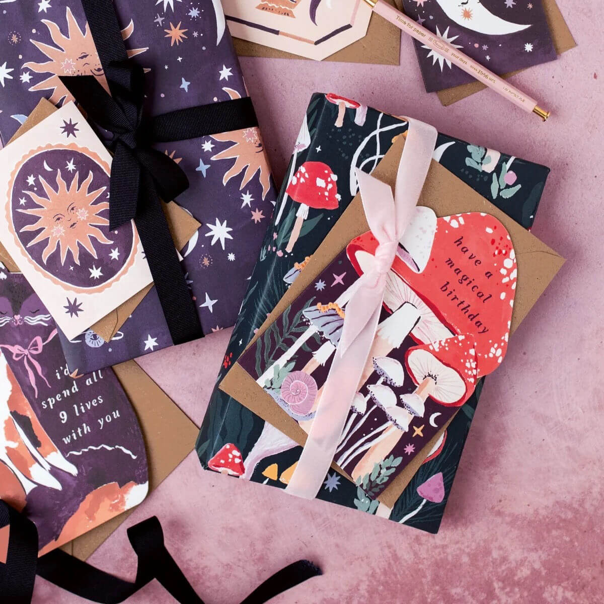 mushroom gift wrapping illustrated by sister paper co