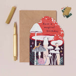 mushroom birthday card illustrated by sister paper co with Kraft envelope