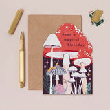 mushroom birthday card illustrated by sister paper co with Kraft envelope