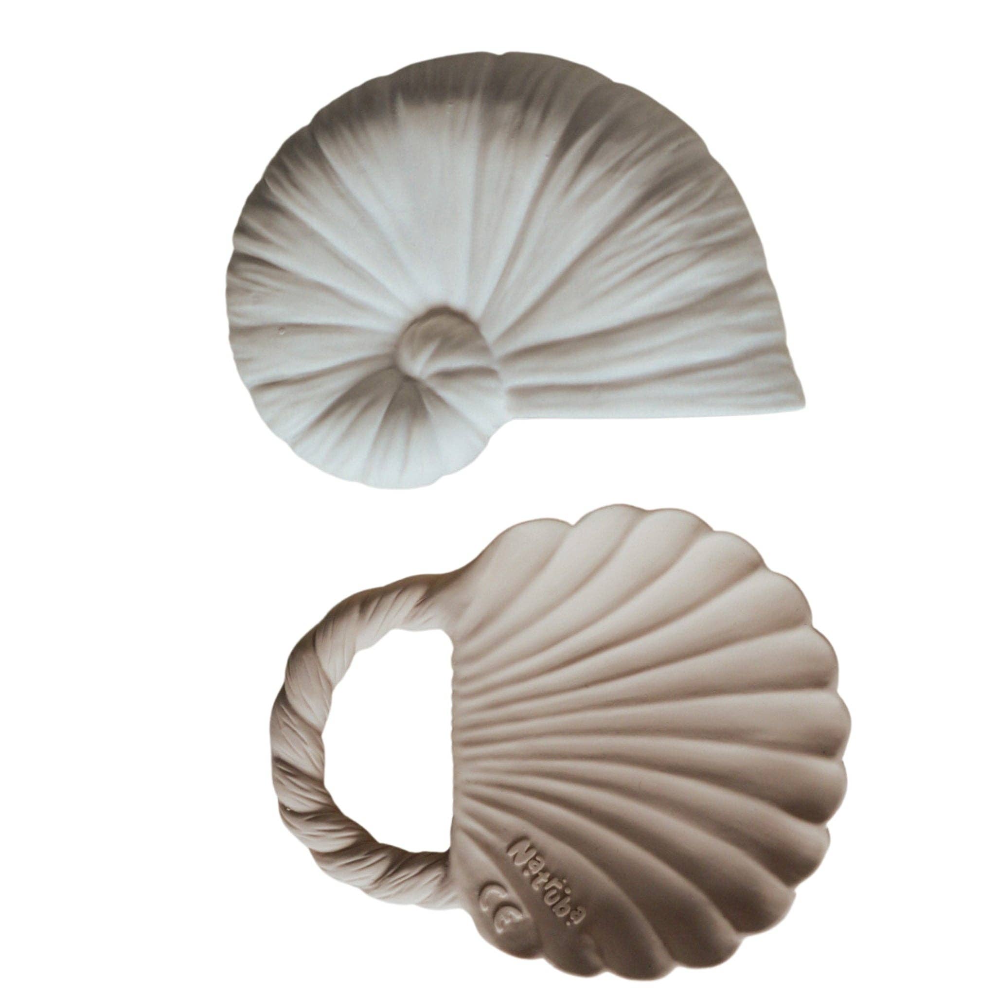 Natruba Ocean Shells natural rubber bath toy set on white background – plastic-free baby toys for sensory play and bath time fun