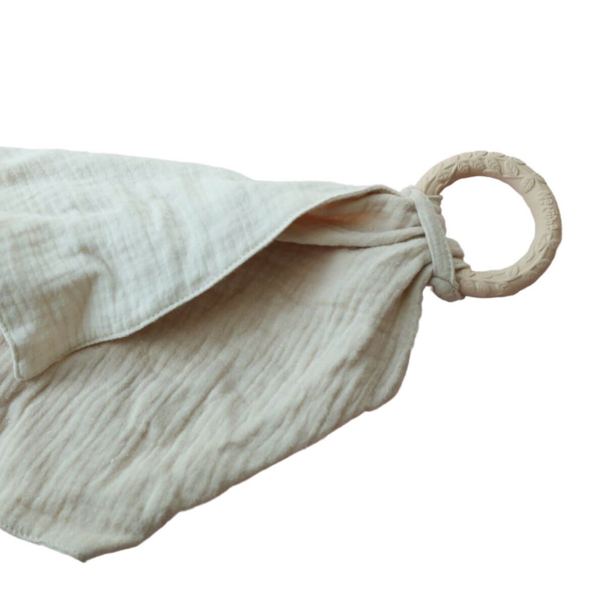 natruba organic cotton comforter and natural rubber teething ring in creme