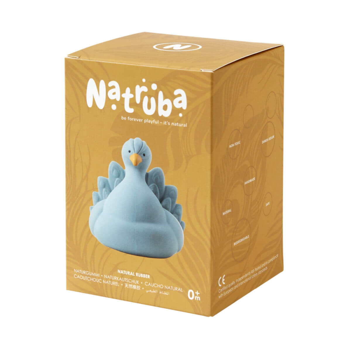 natruba natural rubber bath toy peacock light blue