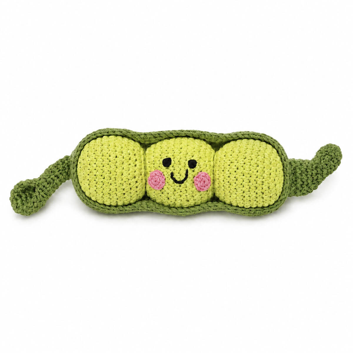 Peapod crochet baby rattle in soft organic wool fair-trade 