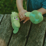 crochet baby rattle in peas  in a pod design fair-trade by Pebblechild