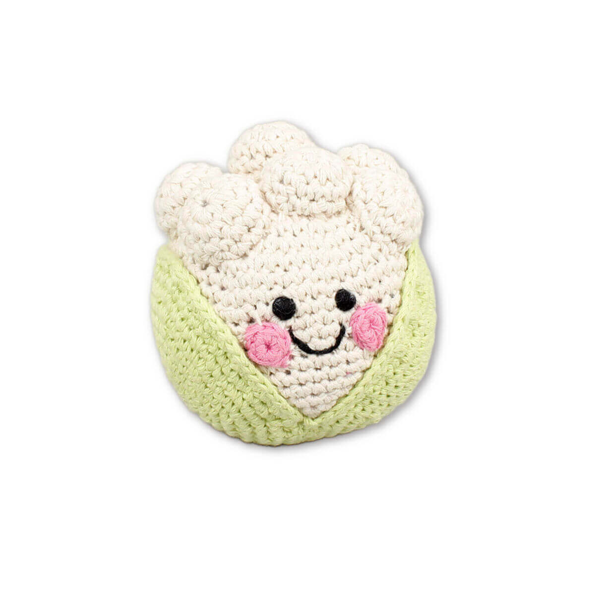 pebblechild cauiflower fairtrade crochet baby rattle