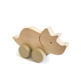 Wooden Push Along Toy Dinosaur - Triceratops by Briki Vroom Vroom