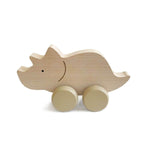 Wooden Push Along Toy Dinosaur - Triceratops by Briki Vroom Vroom