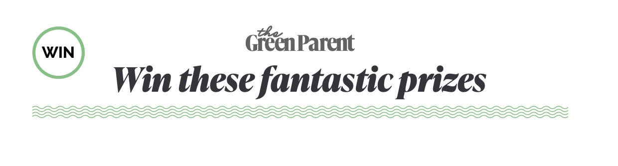 Promotional text for 'Green Parent' contest with 'WIN' badge and wavy line.