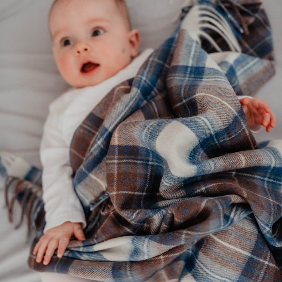 The tartan blanket-co lambswool baby blanket in stewart muted blue tartan