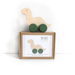 Wooden push along toy dinosaur by briki vroom vroom