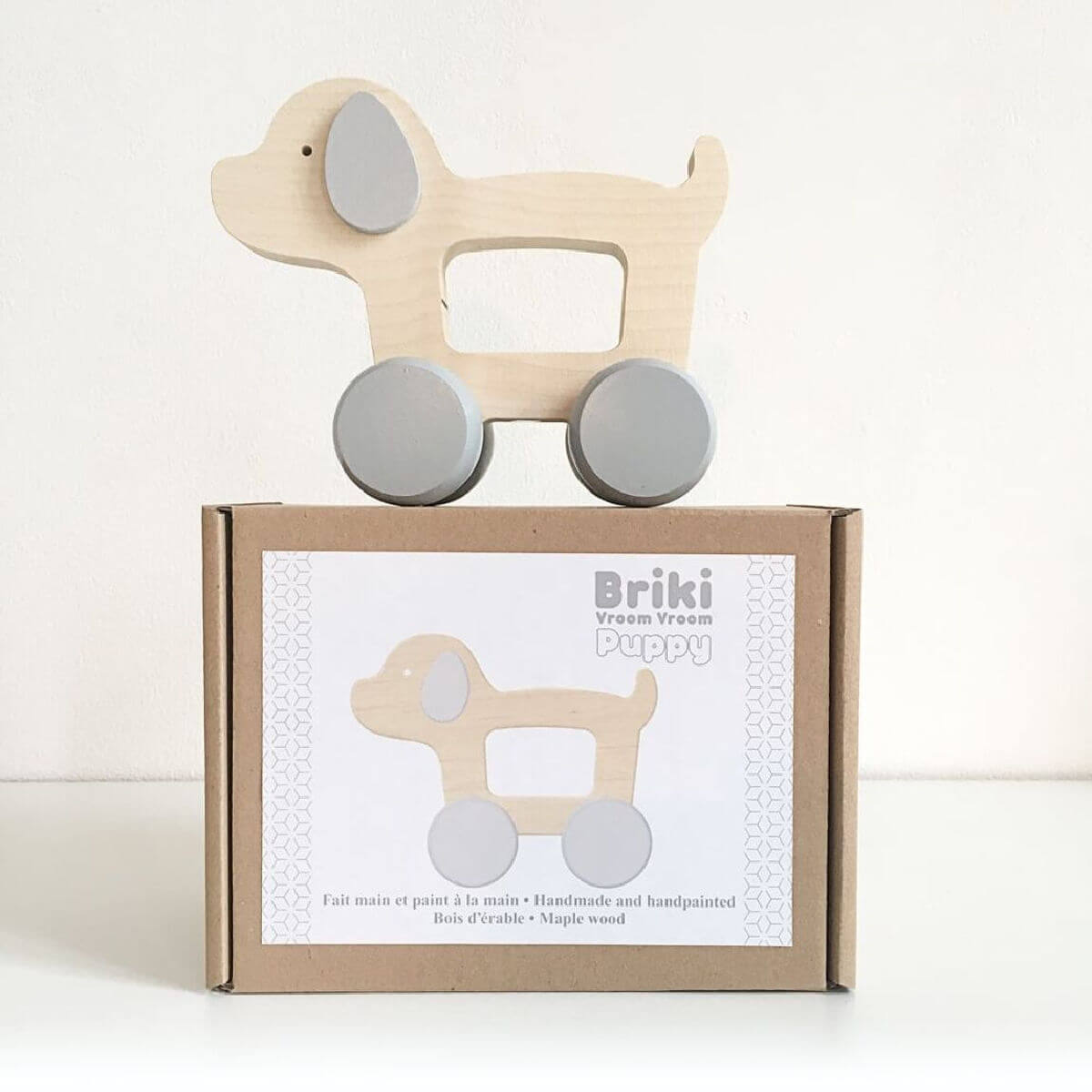 wooden push along toy dog by briki vroom vroom