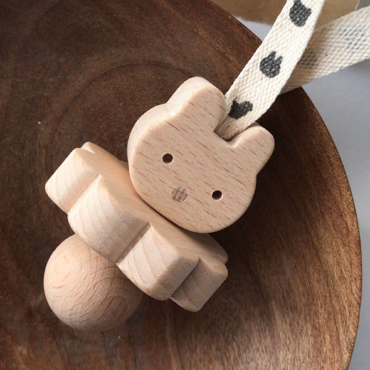 wooden rattle in rabbit design by KMR childwood