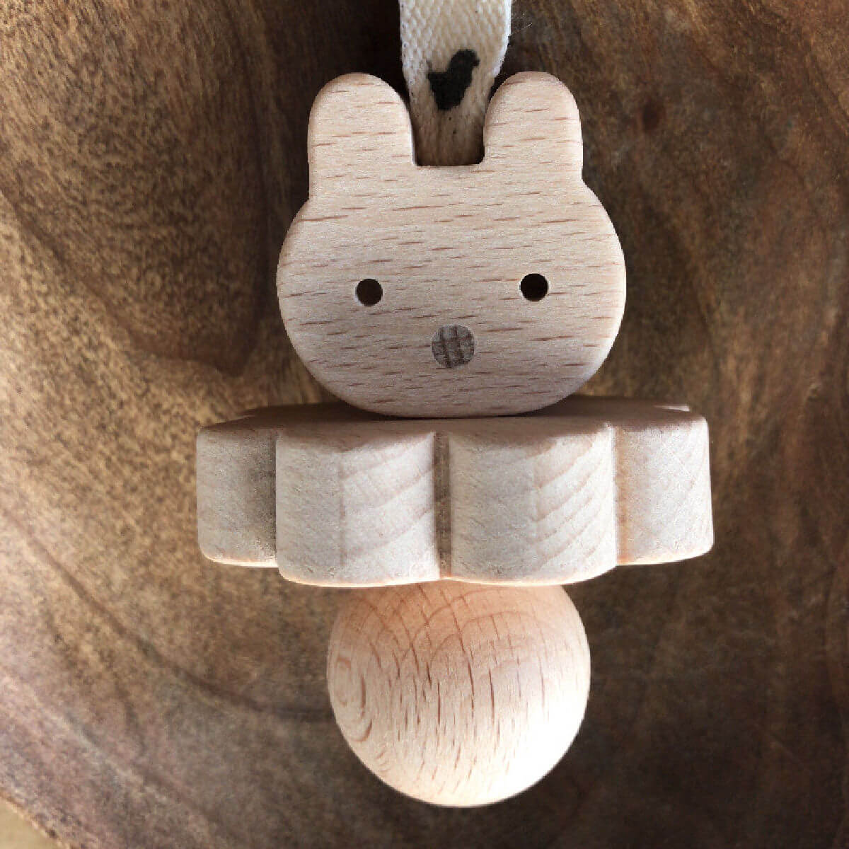 wooden rattle in rabbit design by KMR childwood