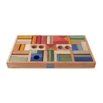 wooden building blocks in a tray in rainbow colours 54 pieces by wooden story