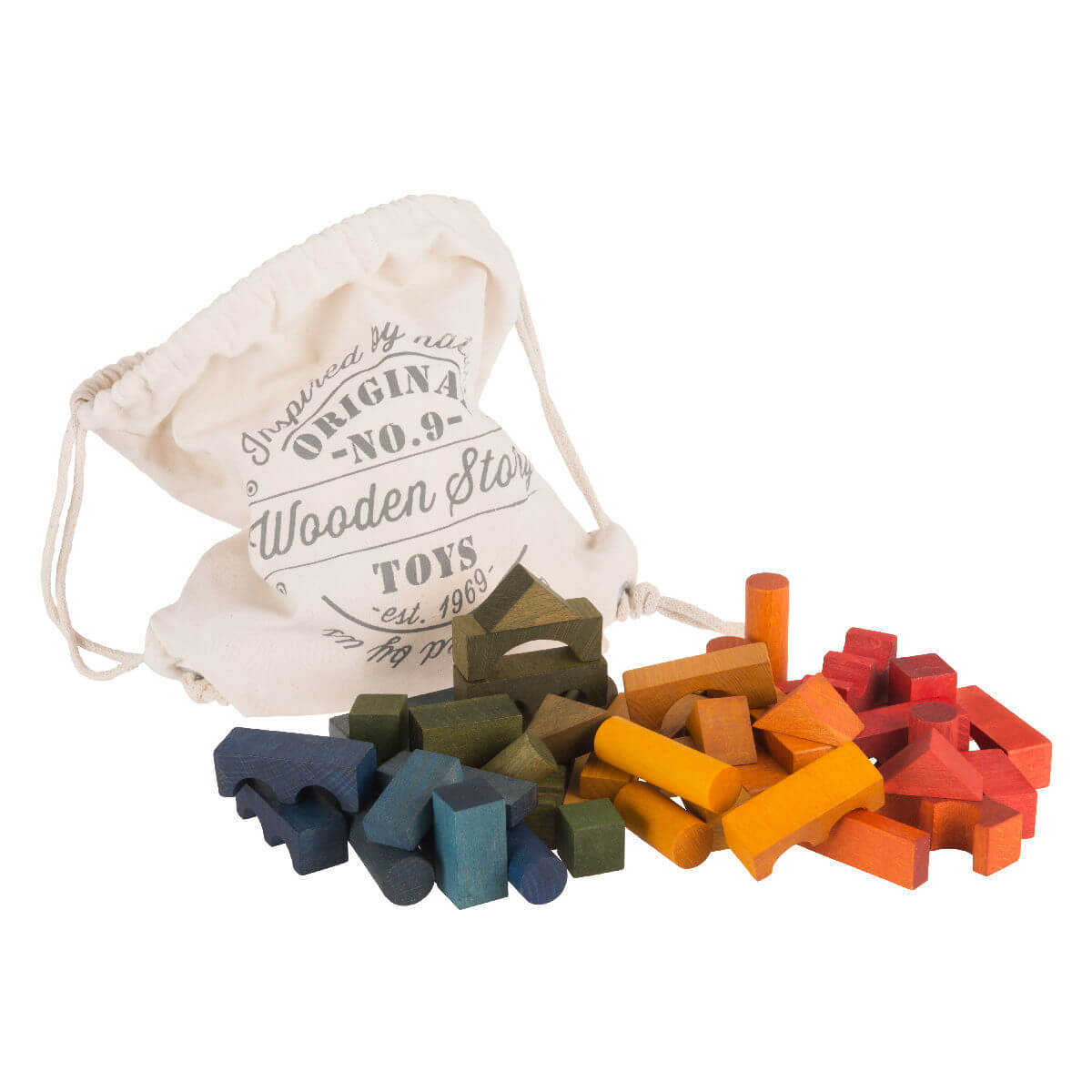 wooden building blocks in sack 100 pieces       in rainbow colours by wooden story