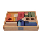 wooden blocks in tray in rainbow colours by wooden story