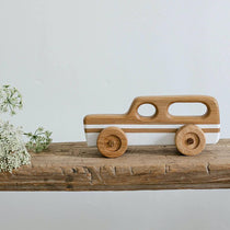 retro wooden toy car station wagon handmade in Britain by blue brontide