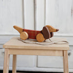 friendly toys wooden pull along toy dachshund sausage dog in red