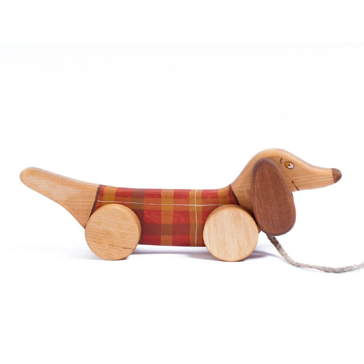 friendly toys wooden pull along toy dachshund sausage dog in red