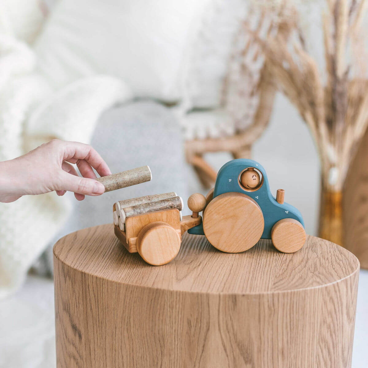 wooden tractor toy with trailer by friendly toys