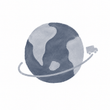 A minimalist watercolor illustration of a globe with a truck on a curved path, rendered in muted blue-gray and white tones on a plain white background.