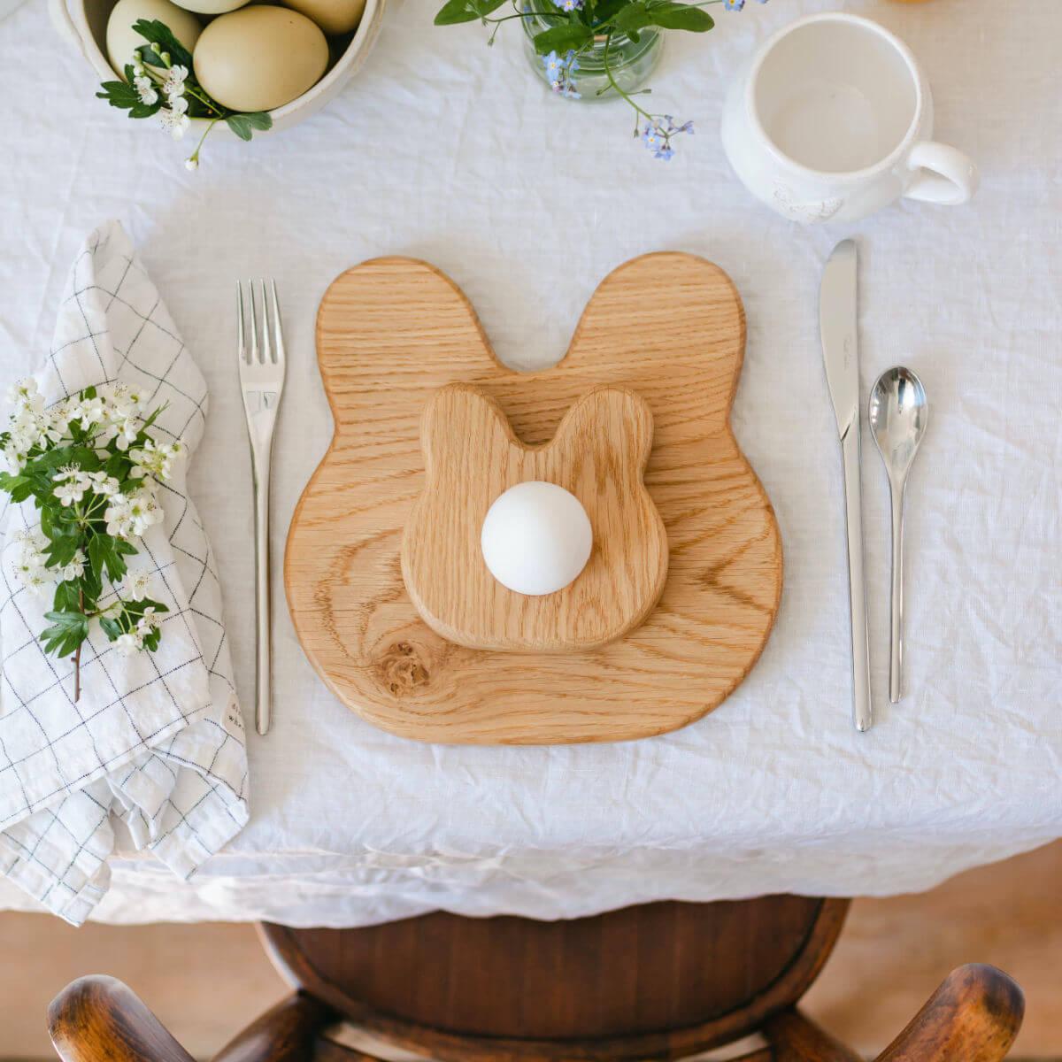 children's breakfast sets - wooden egg cup and toast board in bunny at blue brontide UK 