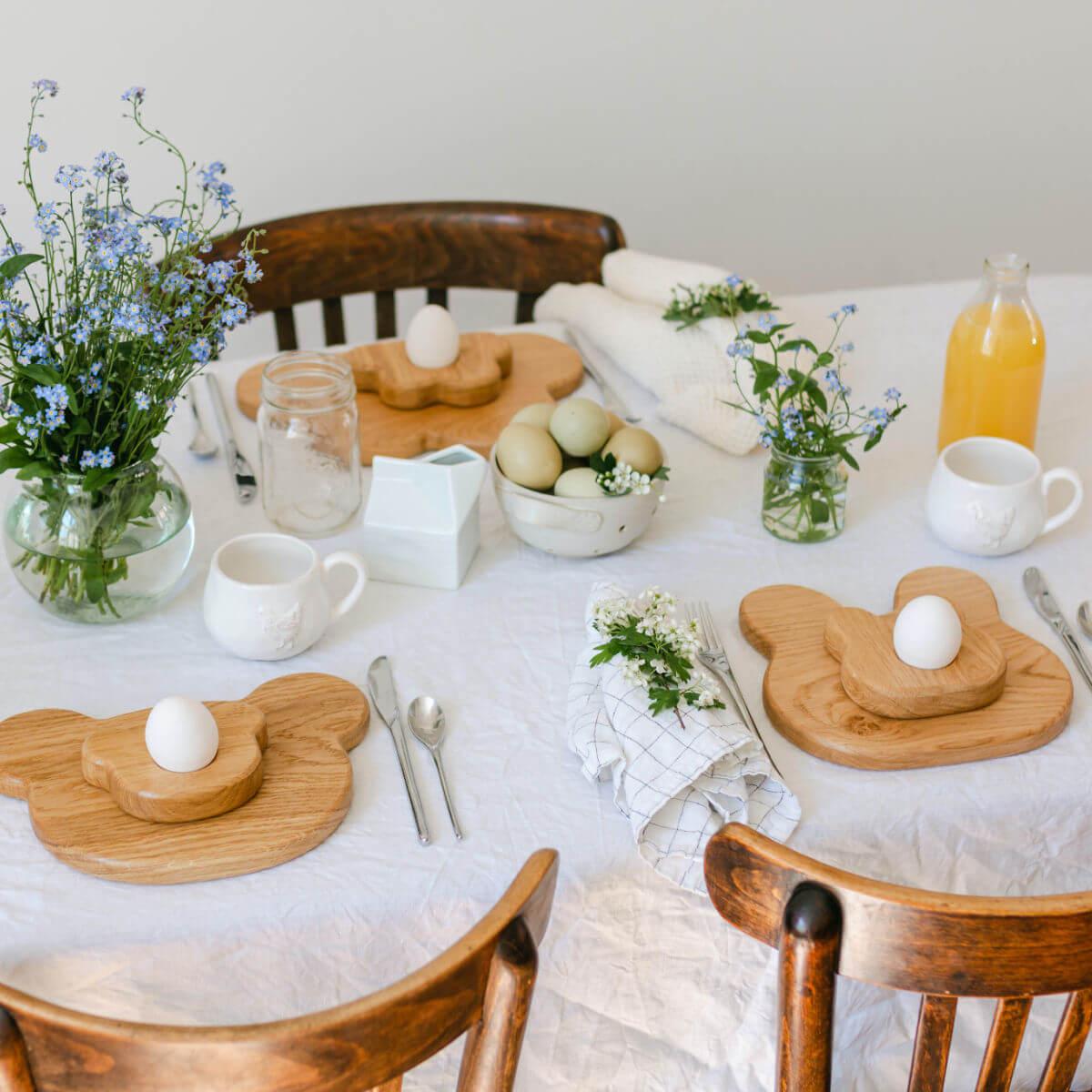 children's breakfast sets in bunny bear and cloud - wooden egg cups and toast boards at blue brontide UK 