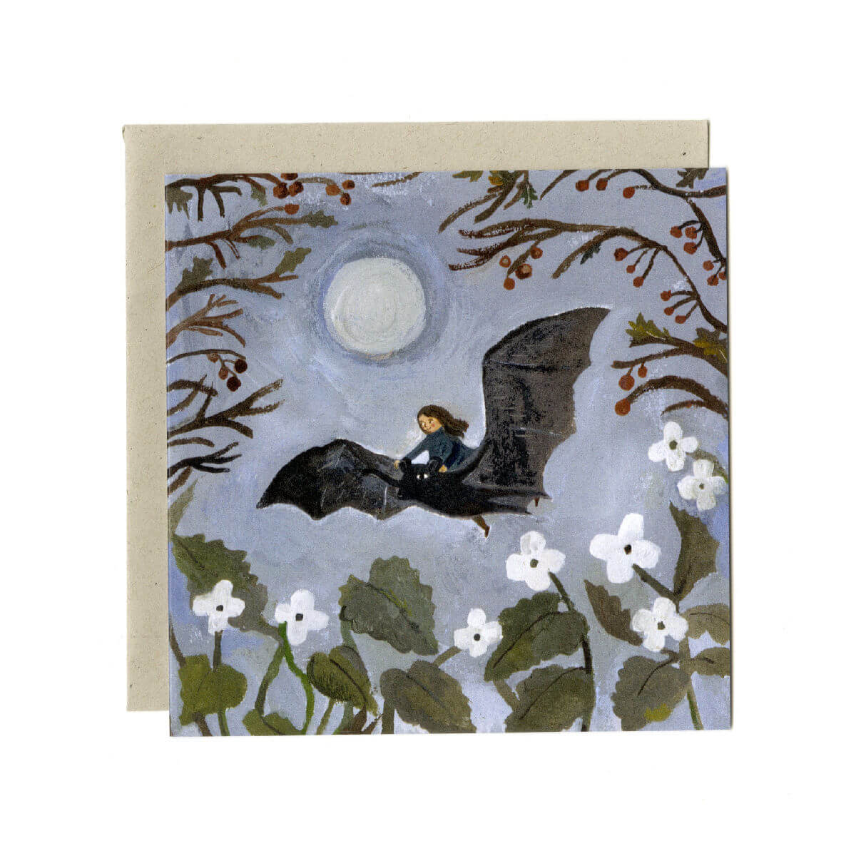 gemma koomen greeting card hedgerow bat at blue brontide uk