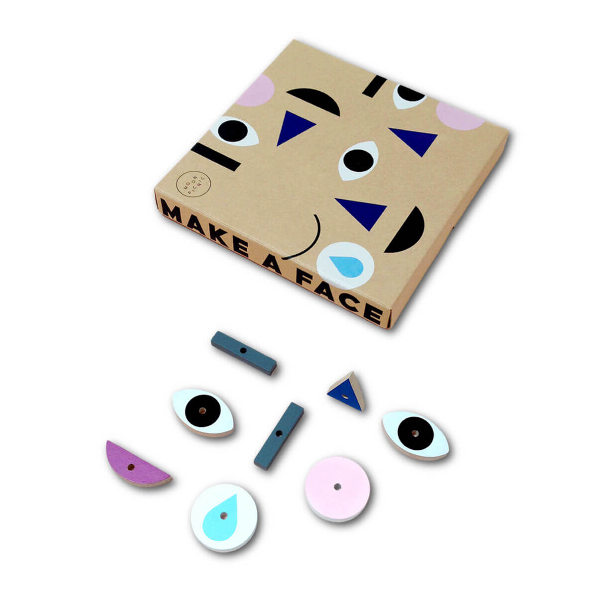 moon picnic make a face wooden toy