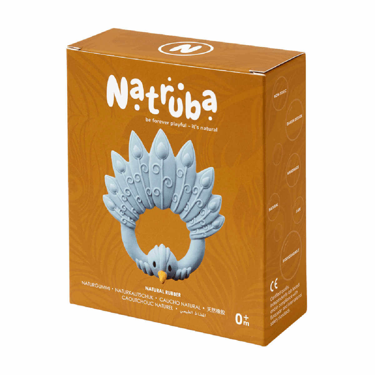 Natruba natural rubber teether toy peacock light blue