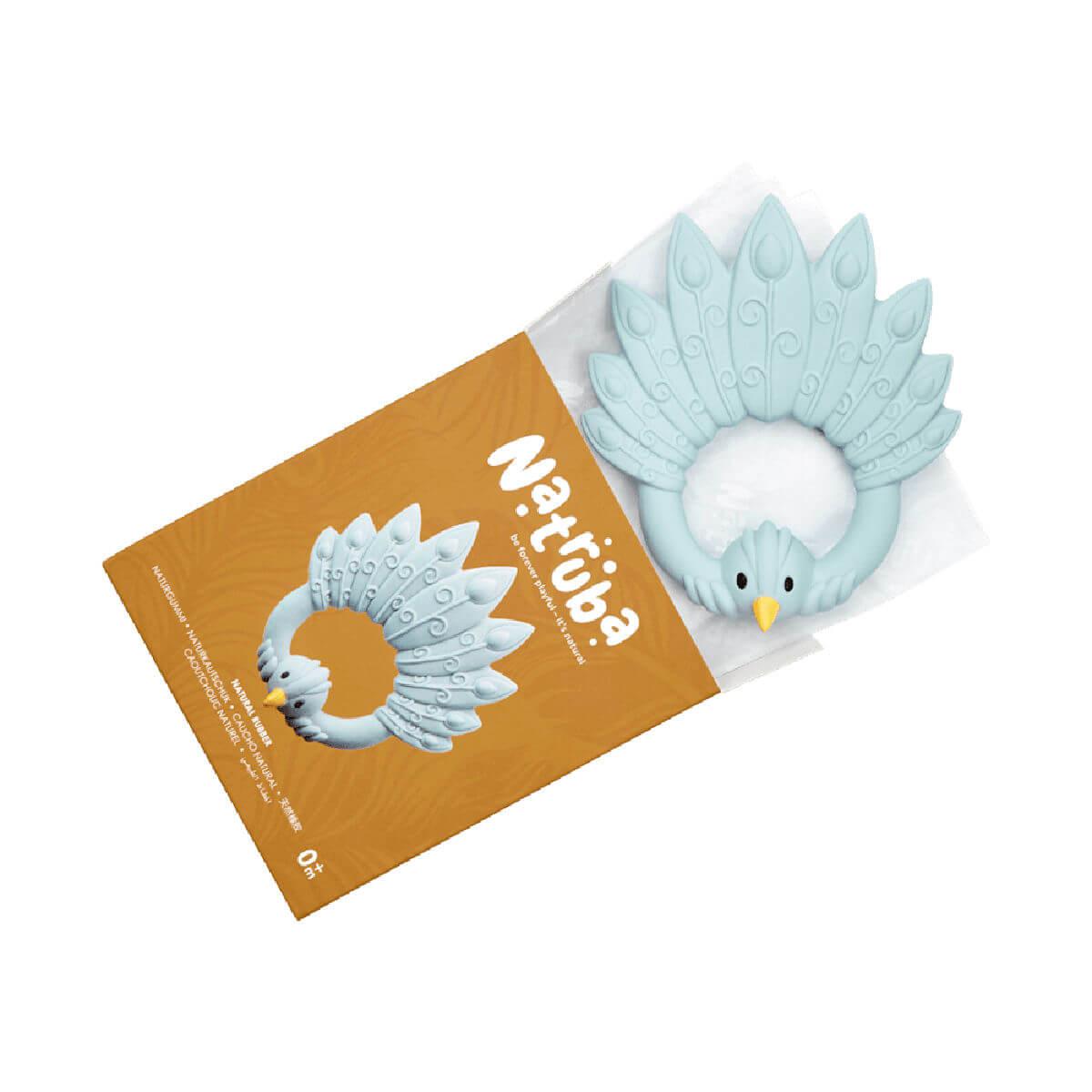 Natruba natural rubber teether toy peacock light blue