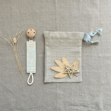 organic dummy pacifier clip in sustainable fabrics at blue brontide UK