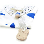 organic dummy clip, pacifier clip, soother clip in rain design at blue brontide uk