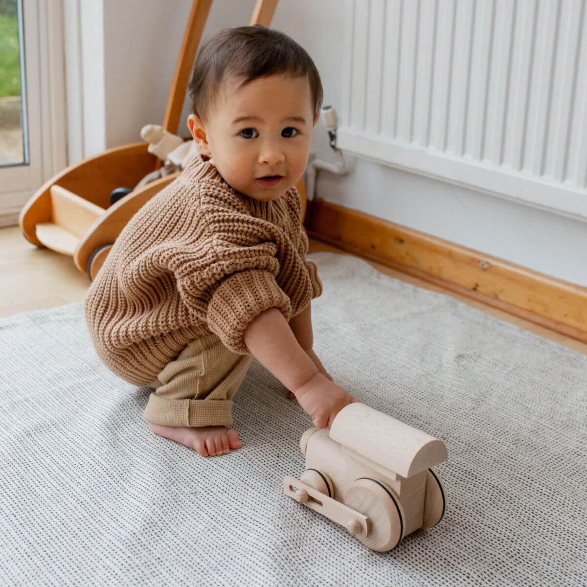 wooden pull along toy train