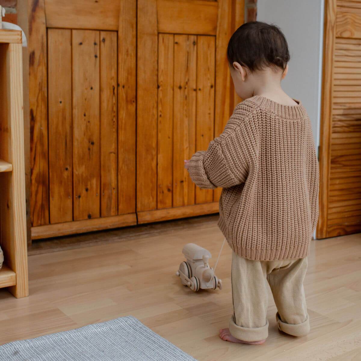 wooden pull along toy train