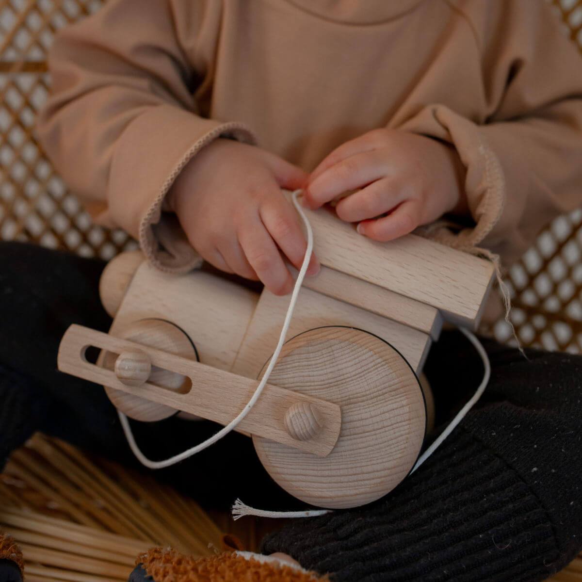 wooden pull along toy train