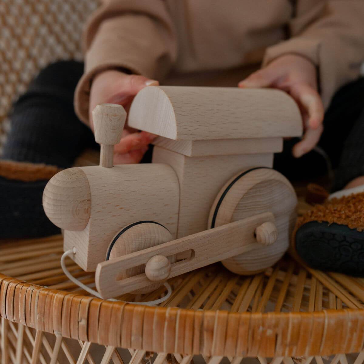 wooden pull along toy train