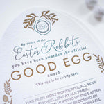 soch and co letter pressed children's good egg certificate Easter gifts