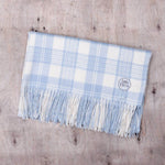 The Tartan Blanket Company Super Soft Lambswool Tartan Baby Blanket in powder blue check at blue brontide uk