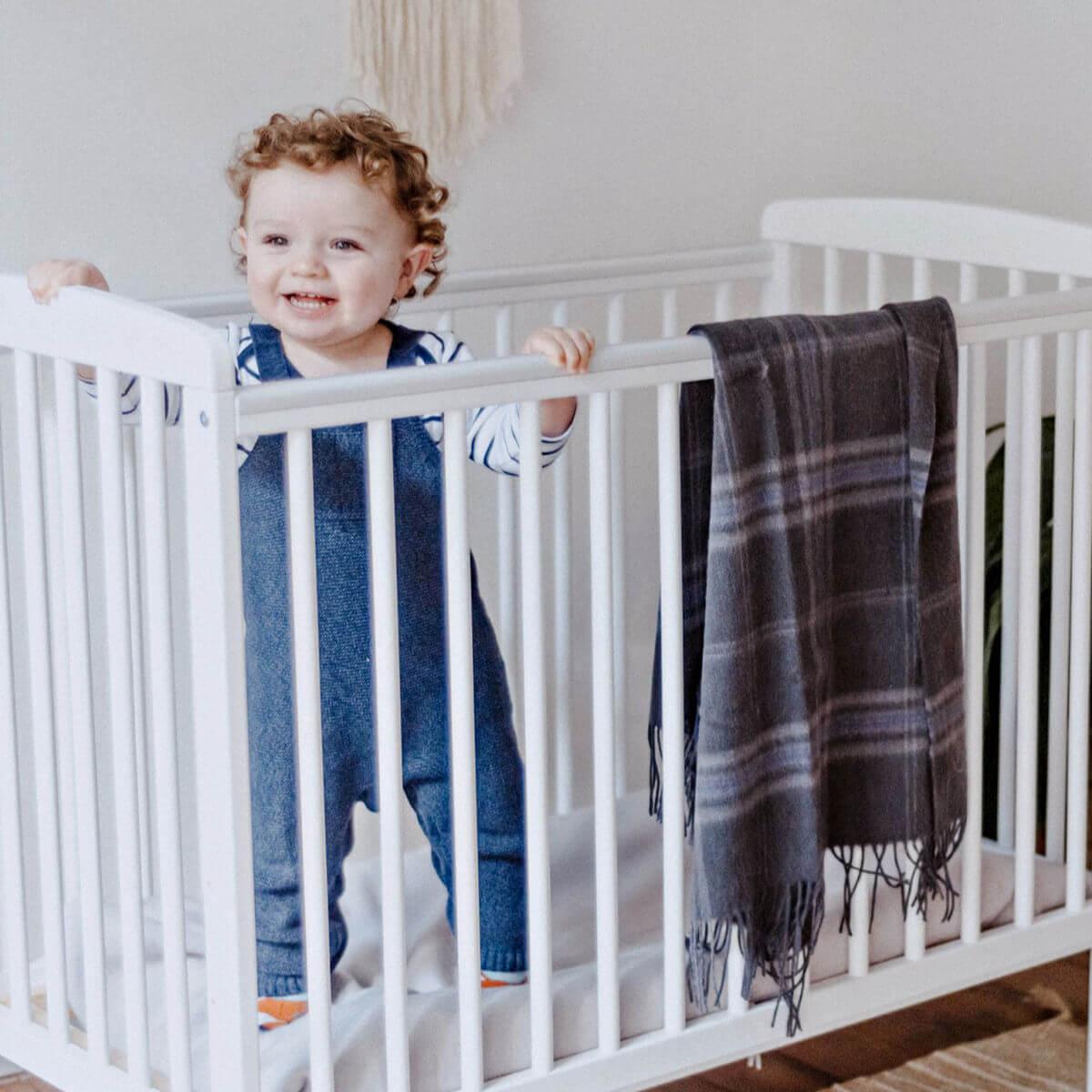 The Tartan Blanket Company Super Soft Lambswool Tartan Baby Blanket in persevere flint grey tartan at blue brontide uk