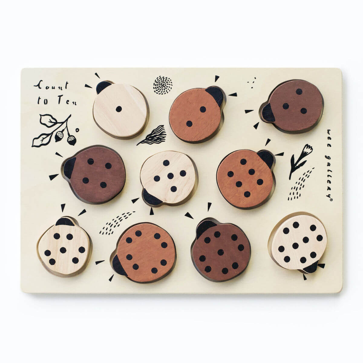 Wee Gallery wooden tray puzzle - Count to 10 Ladybirds