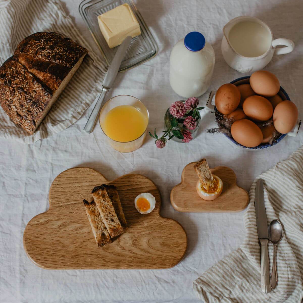 wooden breakfast board & egg cup sets - cloud