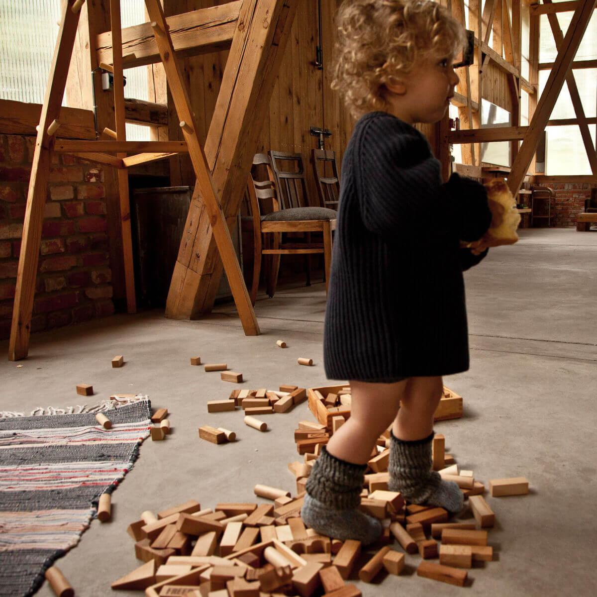 wooden story set of natural wooden building bricks