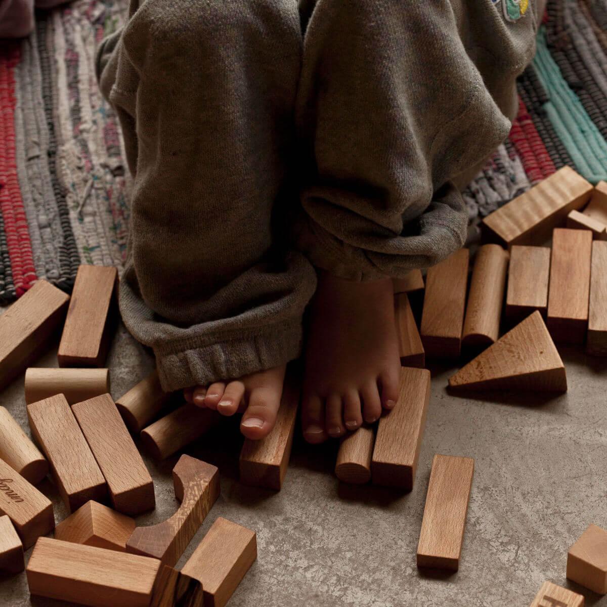 wooden story set of natural wooden building bricks