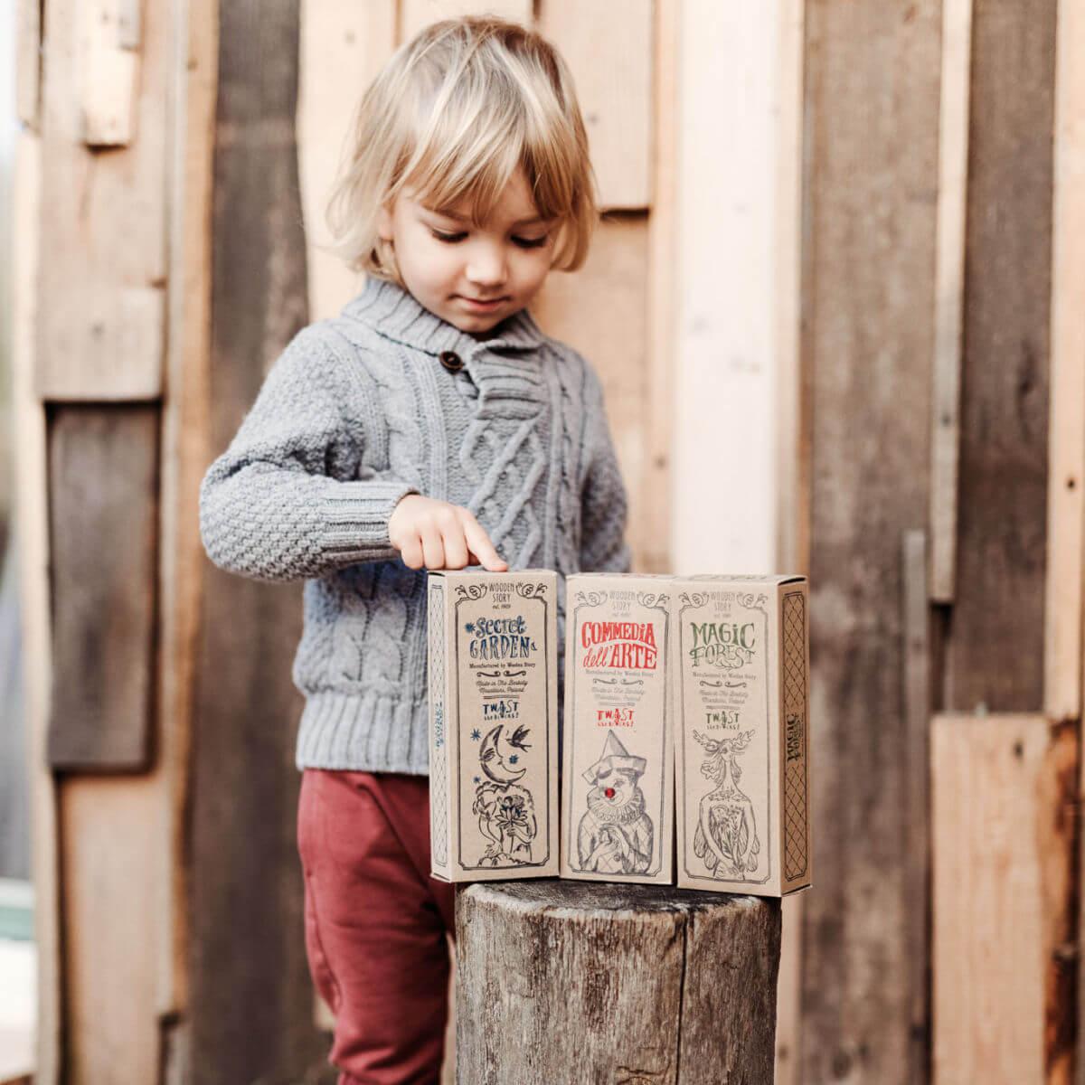 Wooden story - twist the blocks children's wooden puzzle in secret garden - natural